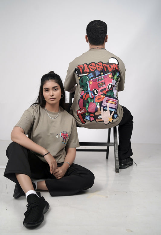 HipHop Fraze Graffiti Printed Oversize Tee