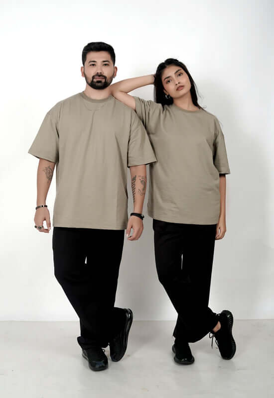 Earth-tone brown oversized unisex T-shirt with streetwear fit. Made in India for men & women styling