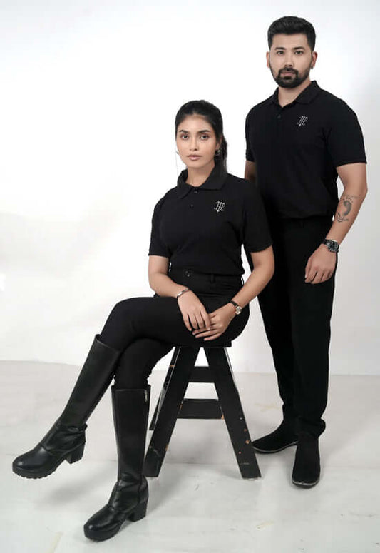 Premium black unisex polo t-shirt for casual and semi-formal occasions. Made in India for men & women styling