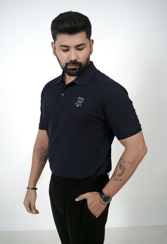 Unisex classic navy-blue polo t-shirt for men & women. Perfect for office or casual wear. Made in India
