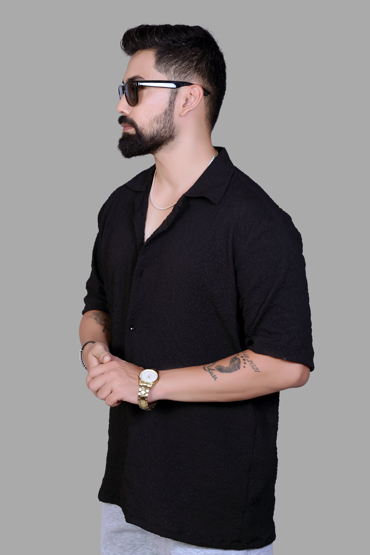 FeatherLite Oversized Cotton Shirt – No Iron, Premium Fit (Black)