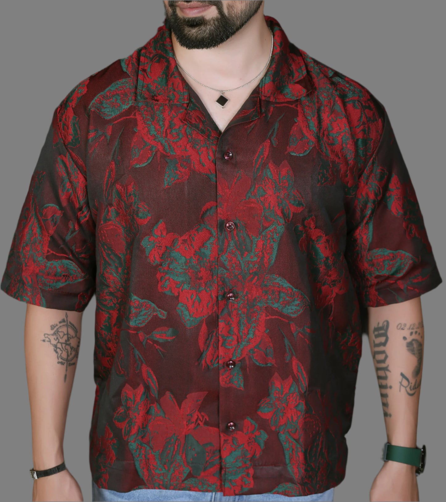 Crimson Dusk Oversized Shirt - Drop Shoulder