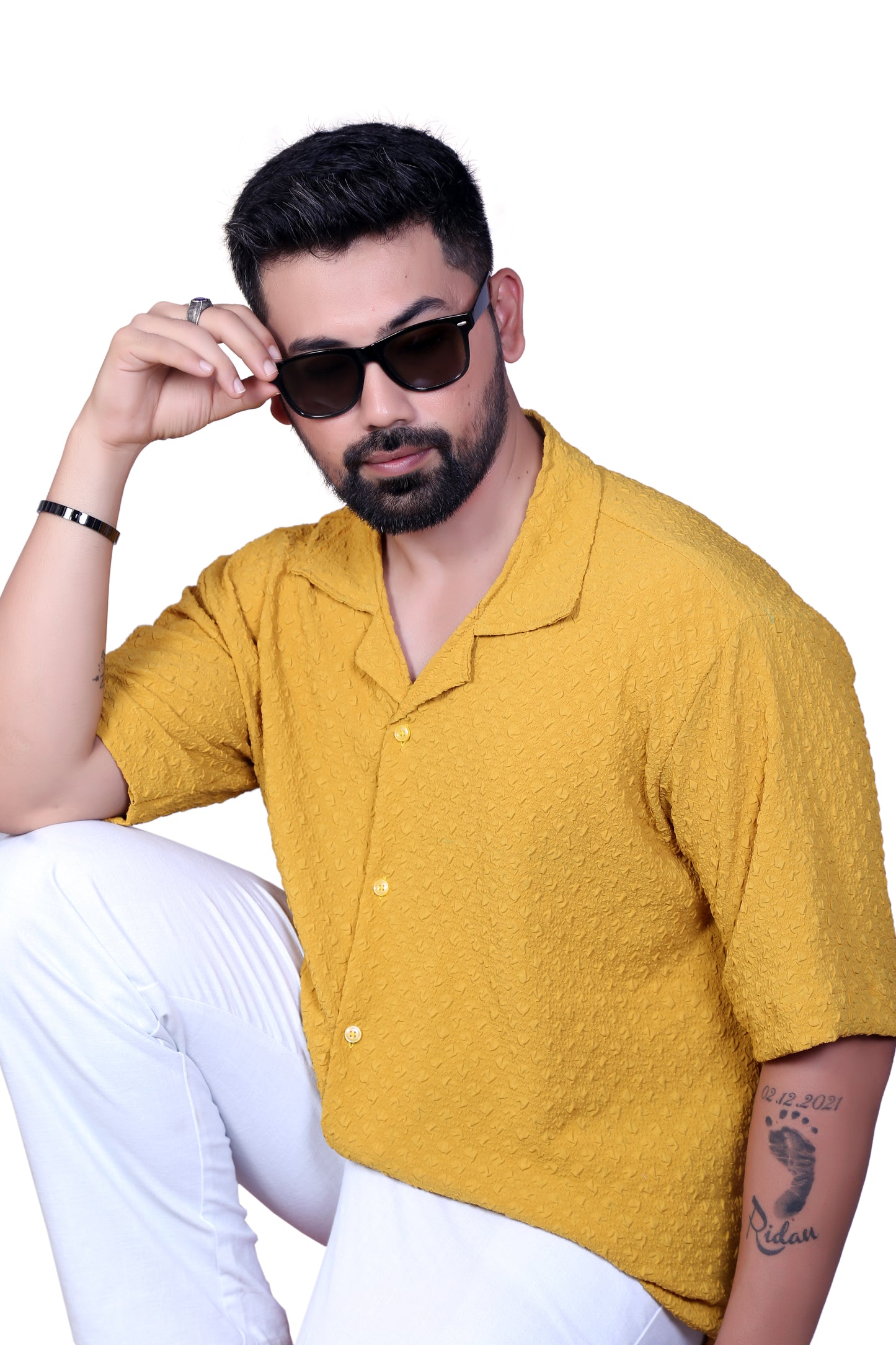 FeatherLite Oversized Cotton Shirt – No Iron, Premium Fit (Mustard)
