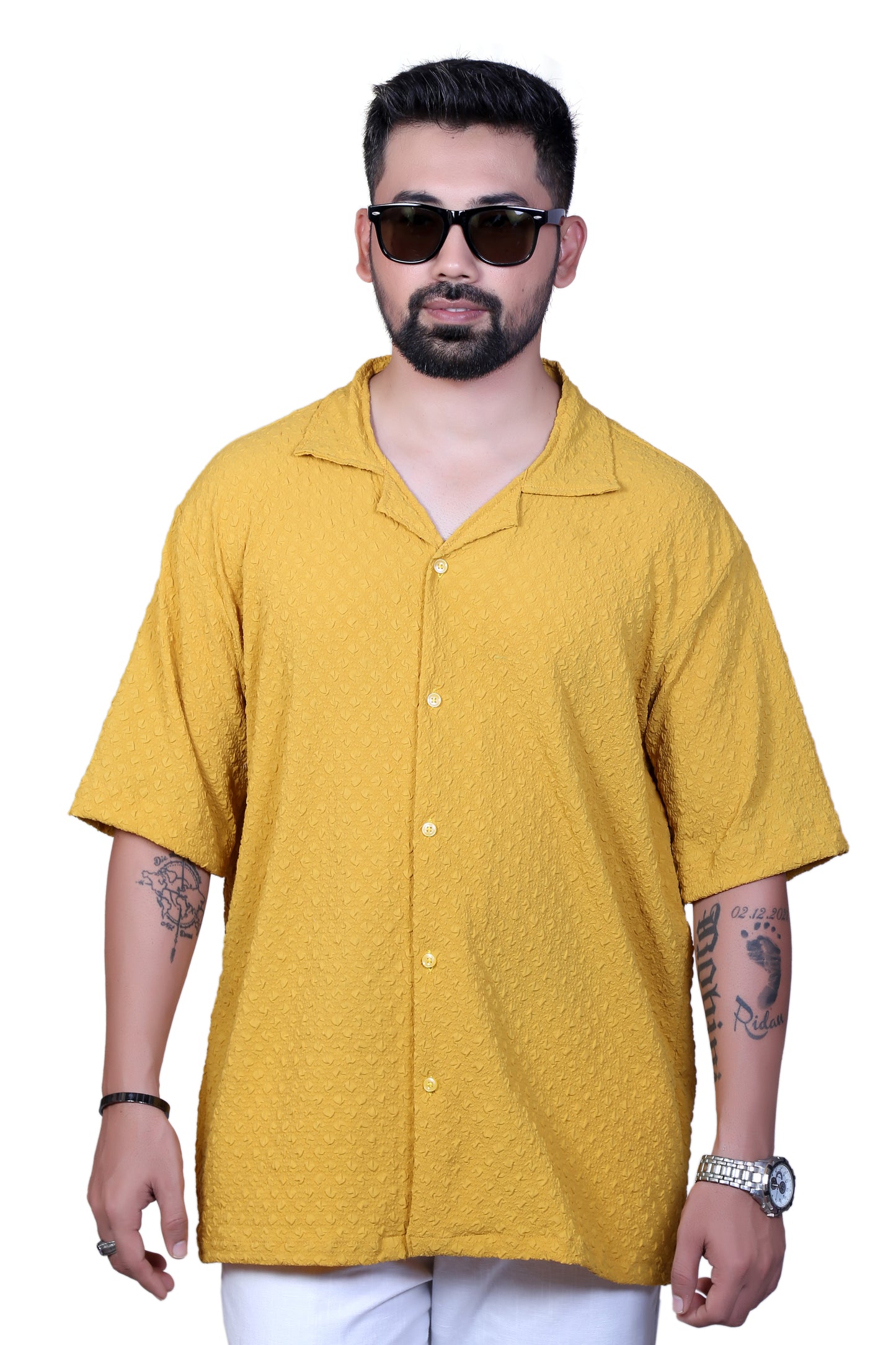 FeatherLite Oversized Cotton Shirt – No Iron, Premium Fit (Mustard)