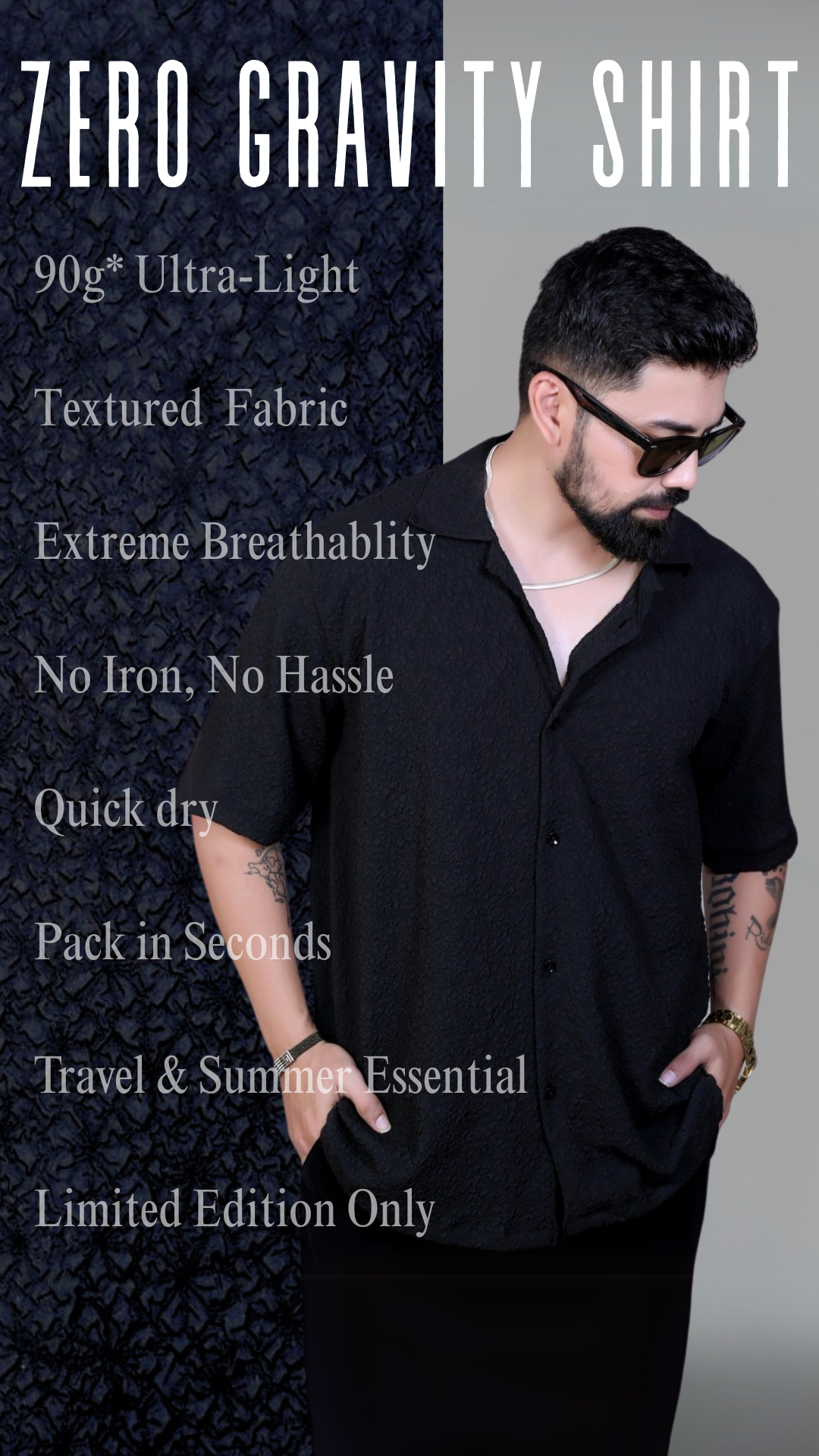 FeatherLite Oversized Cotton Shirt – No Iron, Premium Fit (Black)