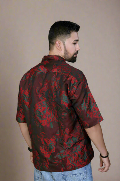 Crimson Dusk Oversized Shirt - Drop Shoulder