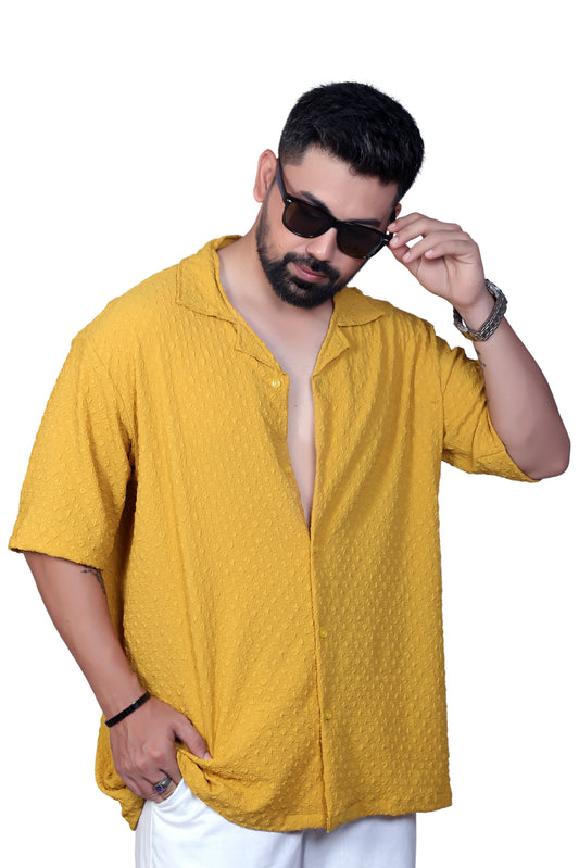 FeatherLite Oversized Cotton Shirt – No Iron, Premium Fit (Mustard)