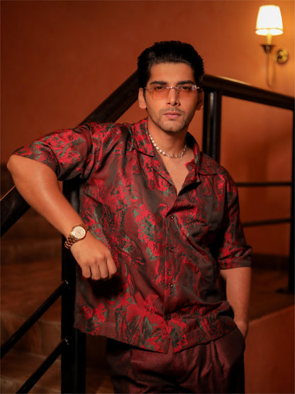 Crimson Dusk Oversized Shirt - Drop Shoulder