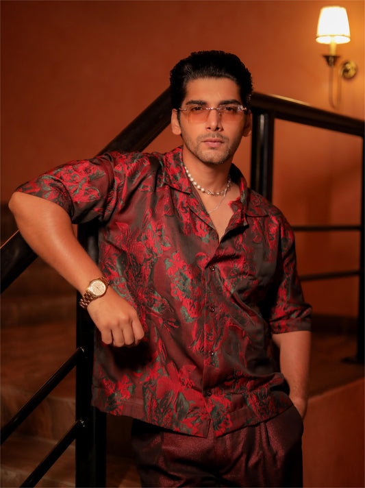 Crimson Dusk Oversized Shirt - Drop Shoulder